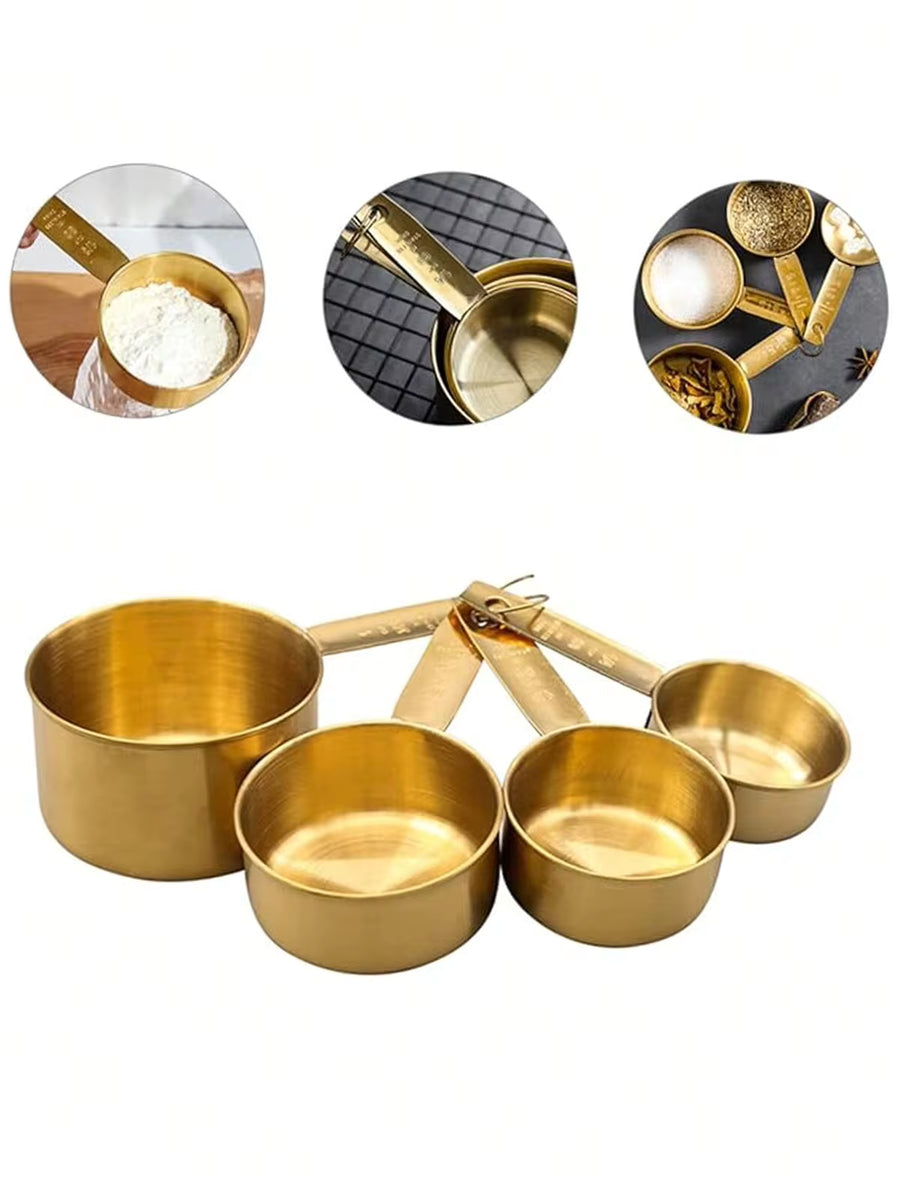 4pcs/8pcs Stainless Steel Measuring Cup And Spoon Set, Coffee, Spices, Baking, Kitchen Tools Measuring Utensils