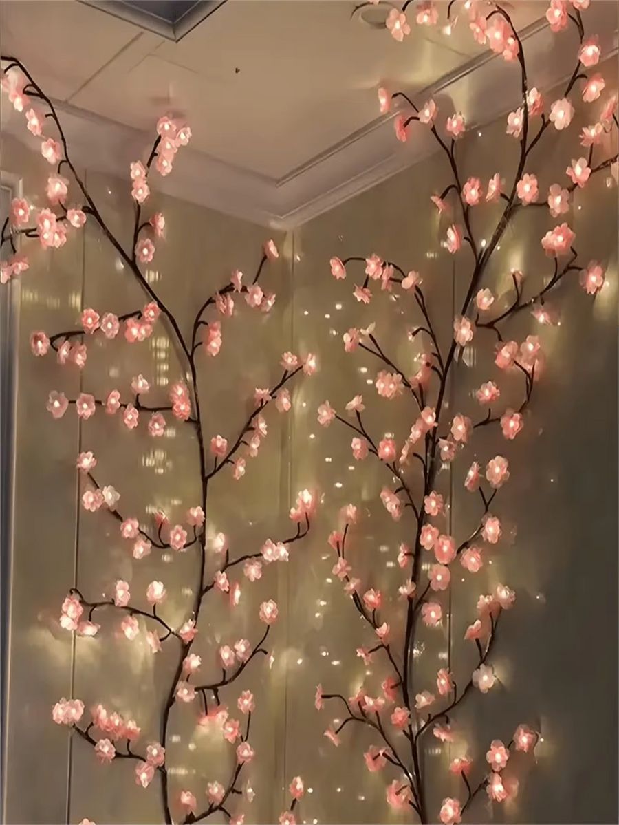1pc 1.9m/6.23ft - 96 LED Cherry Blossom Tree Vine Lights (Pink/Blue), USB Powered With 8 Flashing Modes, Soft & Bendable, Suitable For Home Decor/Fairy Garden/Room Decoration/Wall Decor/Yard/Holiday Party/Gaming Room/Office
