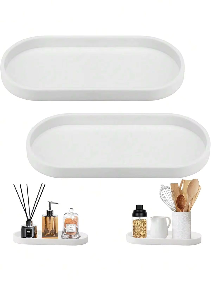 1/2pcs White Silicone Bathroom Vanity Storage Tray, Cosmetics, Perfumes, Candles, Soap Dispensers, Seasoning Storage, White Decorative Tray, Suitable For Home Decoration, Bedroom, Living Room, Kitchen Storage