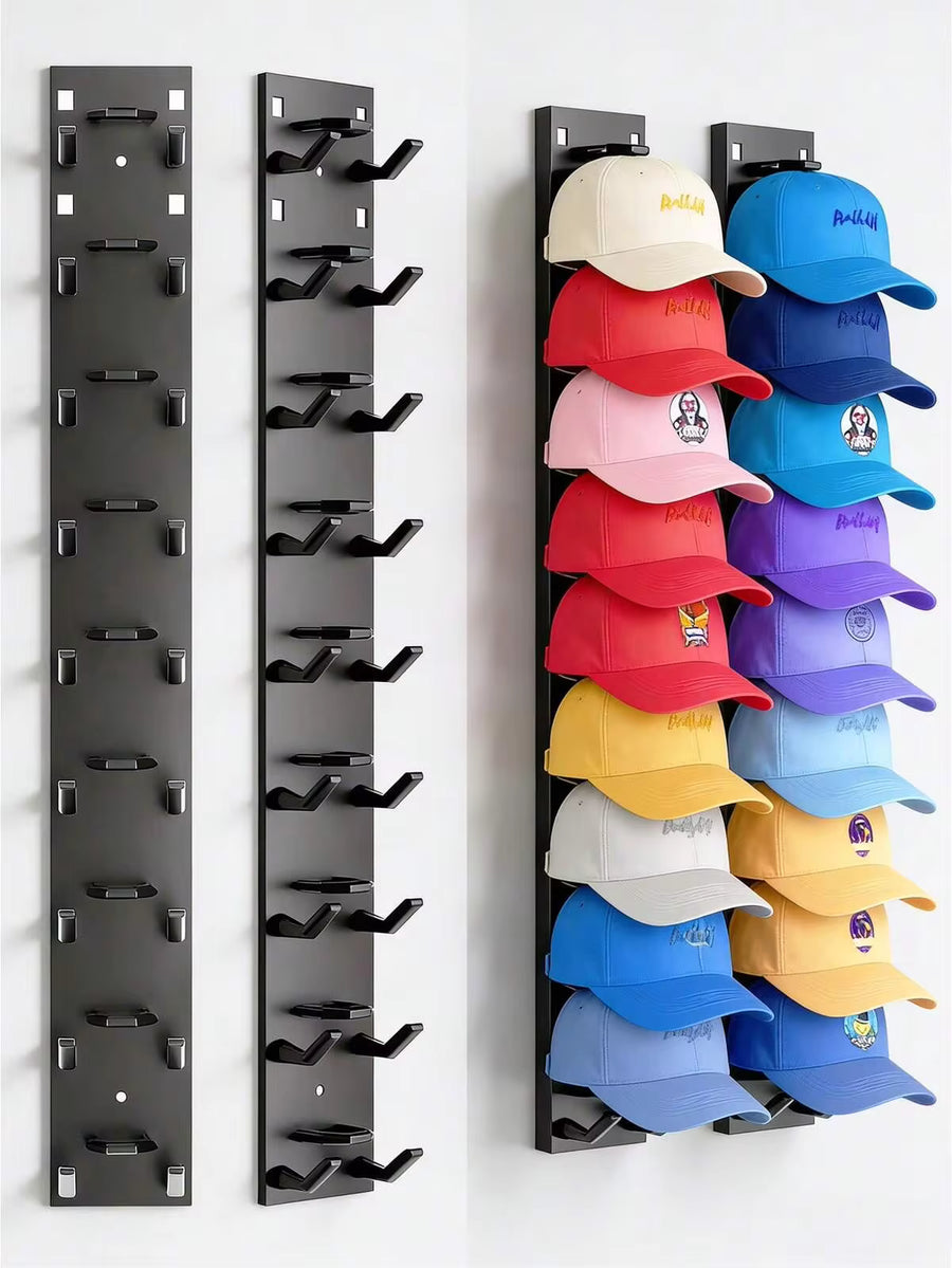 Baseball Cap Storage Rack, Wall-Mounted Hat Holder With Strong Adhesive, Plastic Material, Holds 10 Hats Each, Hat Hanging Display Rack For Door And Cabinet, Multi-Layer Double-Layer Installation Options (Random Color)