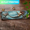 2D Flat, 1pc Vintage Mermaid Metal Wall Decor - Large 15.7x3.9 Inch Retro Coastal, Teal Oceanic Colors - Pre-Drilled Holes For Easy Hanging - Farmhouse, Gothic, Beach House Decoration